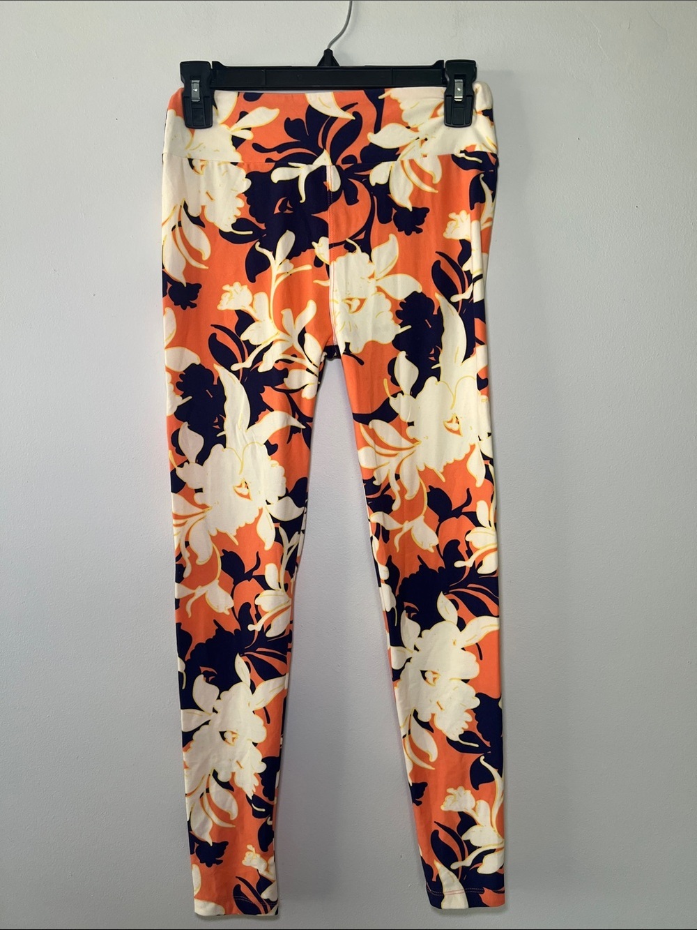 LuLaRoe Orange Navy Cream Floral Leggings